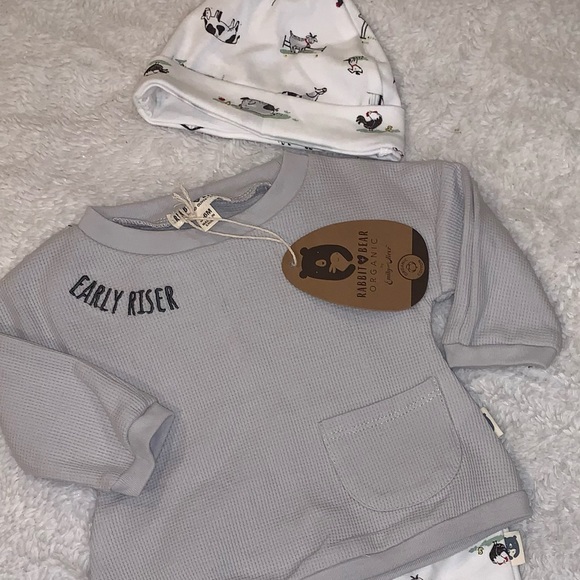 NEW Winter outfit Rabbit & Bear 0/3 & 3/6 Month, Waffle Knit Winter Farm animals - Picture 7 of 10